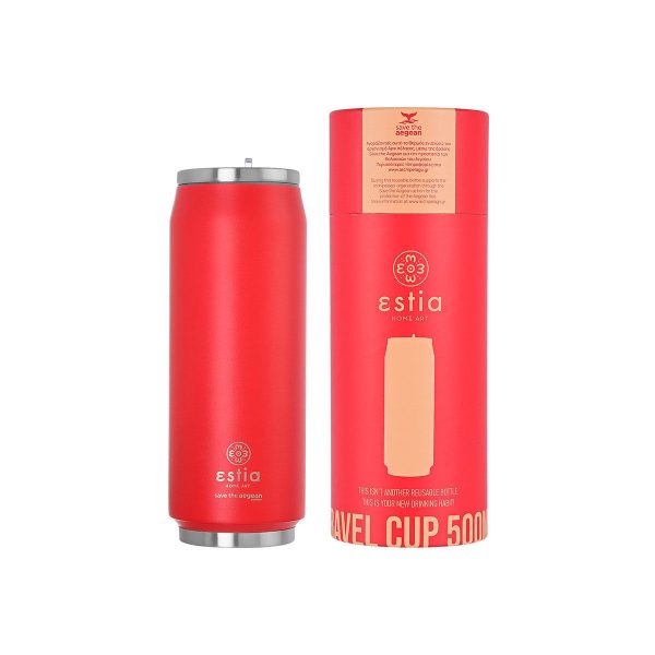ESTIA ΘΕΡΜΟΣ TRAVEL CUP SAVE THE AEGEAN 500ml SCARLET RED