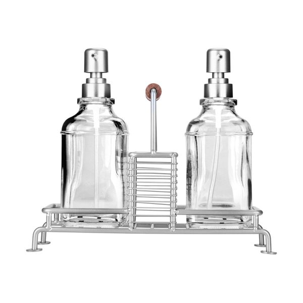 ESTIA ΔΟΧΕΙΑ ΥΓΡΟΥ ΠΙΑΤΩΝ ALLURE 2x300ml ΜΕ ΜΕΤΑΛΛΙΚΗ ΒΑΣΗ & ΘΗΚΗ ΓΙΑ ΣΦΟΥΓΓΑΡΙ ΑΣΗΜΙ