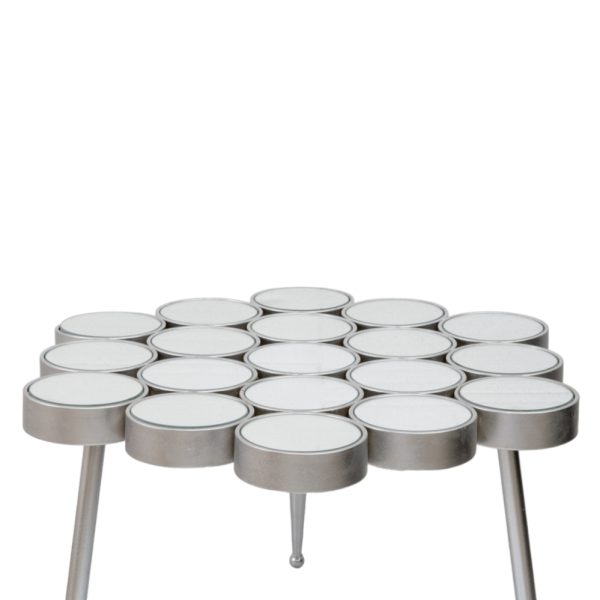 ΤΡΑΠΕΖΙ ΜΕΤΑΛΛΙΚΟ ΑΣΗΜΙ ΜΕ ΚΥΚΛΟΥΣ ΚΑΙ ΚΑΘΡΕΠΤΗ 83Χ46ΕΚ