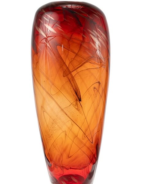 ΔΙΑΚΟΣΜΗΤΙΚΟ ΒΑΖΟ ΧΕΙΡΟΠΟΙΗΤΟ ΑΠΌ ΓΥΑΛΙ ΜΕ ΚΟΚΚΙΝΟ ΧΡΥΣΟ   ΣΧΕΔΙΟ 21Χ21Χ49,5ΕΚ