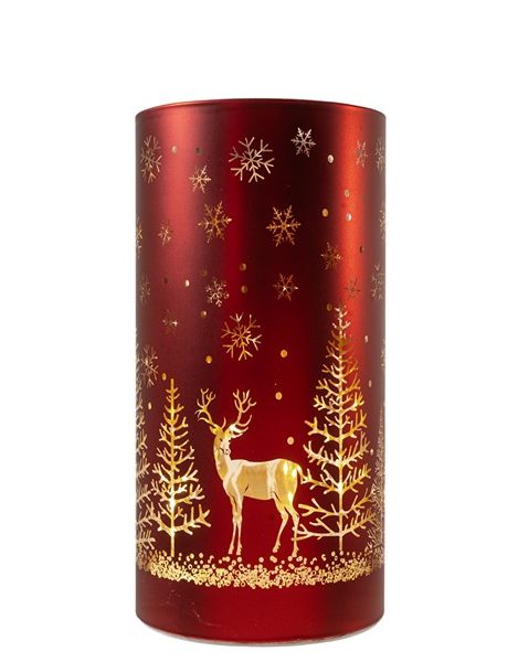 ΓΥΑΛΙΝΗ ΒΑΣΗ ΚΥΛΙΝΔΡΙΚΗ ΚΟΚΚΙΝΗ ΜΕ LED 10Χ10Χ20ΕΚ