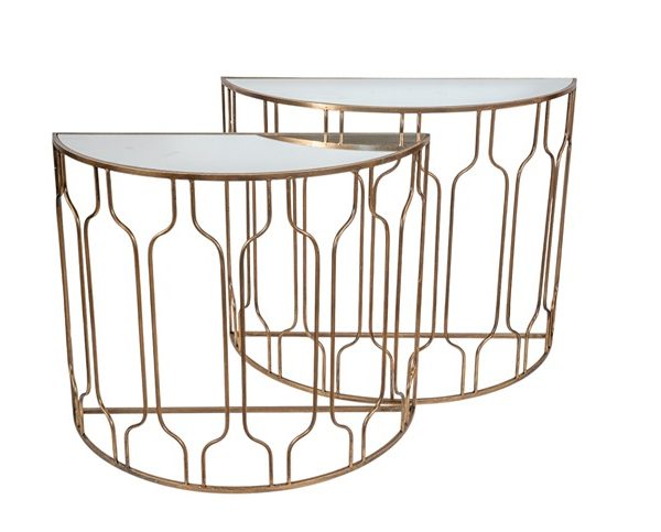 ΜΕΤΑΛΛΙΚΕΣ ΚΟΝΣΟΛΕΣ ΣΕΤ 2 ΟΒΑΛ ΧΡΥΣΕΣ ΜΕ ΤΖΑΜΙ ΚΑΘΡΕΠΤΗ 100Χ41Χ80,5 ΚΑΙ 90Χ36Χ75,5