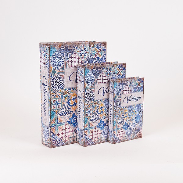 S/3 ΚΟΥΤΙΑ ΒΙΒΛΙΑ ΞΥΛΙΝΑ ΓΑΛΑΖΙΟ - ΛΕΥΚΟ 33x22x7cm / 26x17x5cm / 21x13x3cm